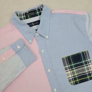 Vintage Ralph Lauren Mens XL University Oxford Fit Multi-Color Block Plaid Shirt